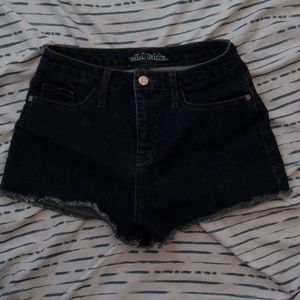High rise dark wash denim shorts (6)